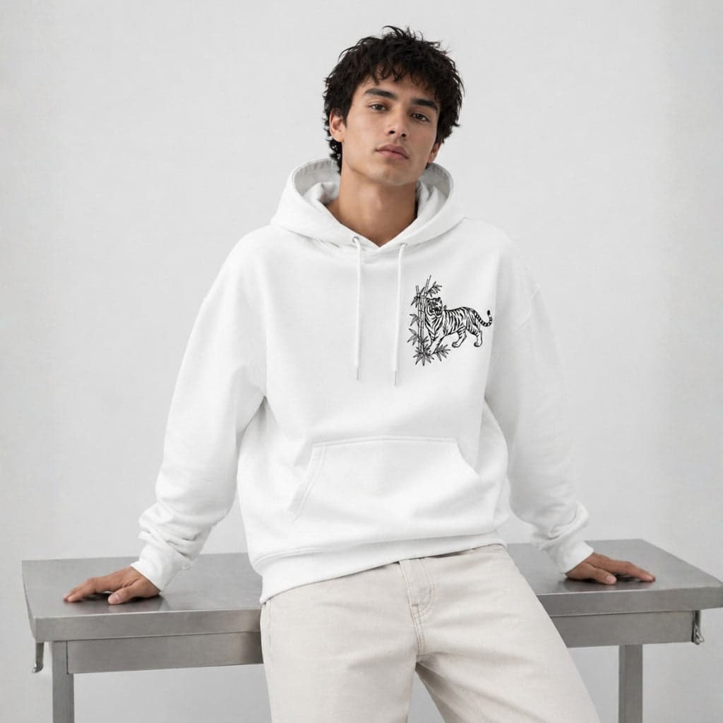 Bamboo Tiger Embroidered Hoodie