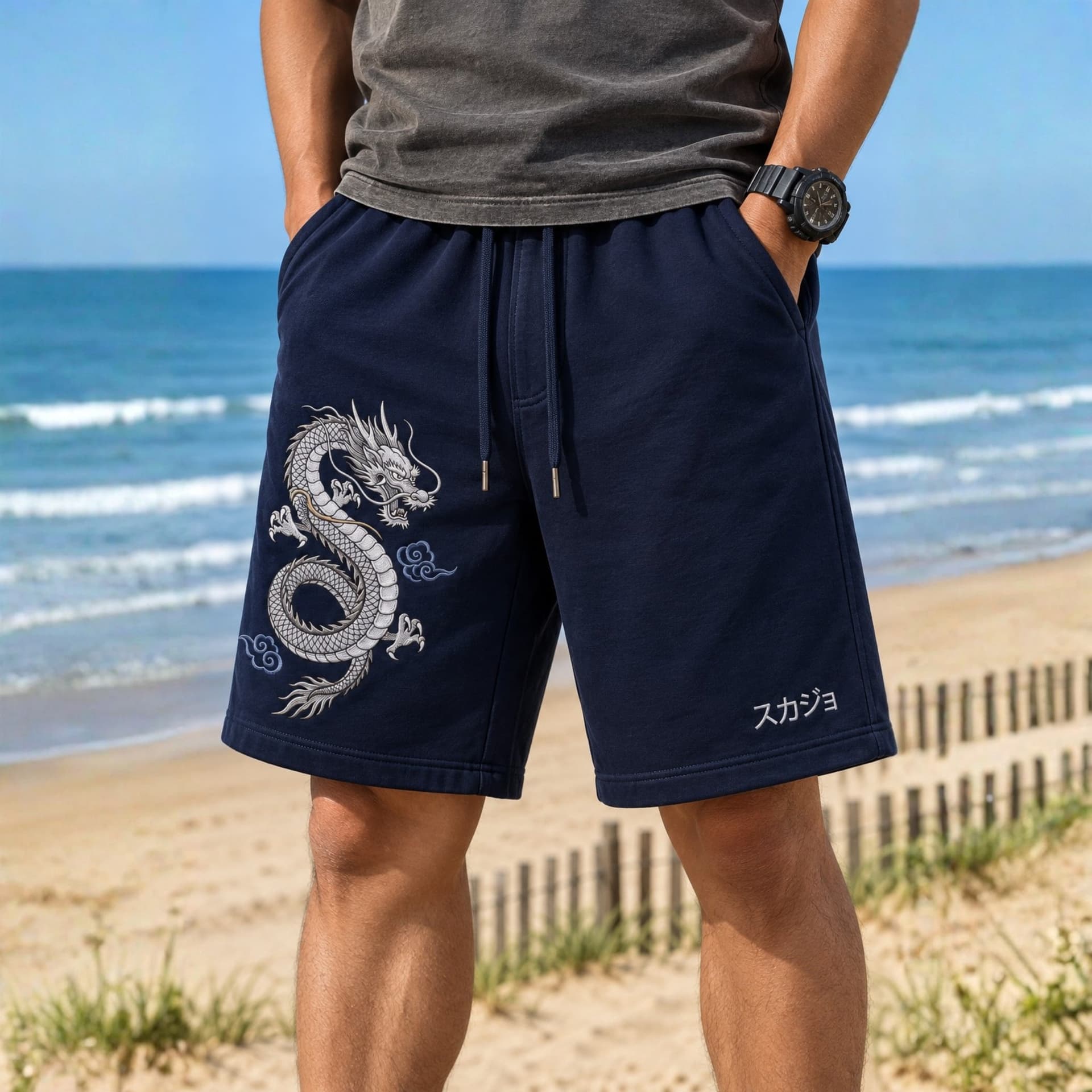 Ginryu Cloud Sukajan Embroidered Shorts