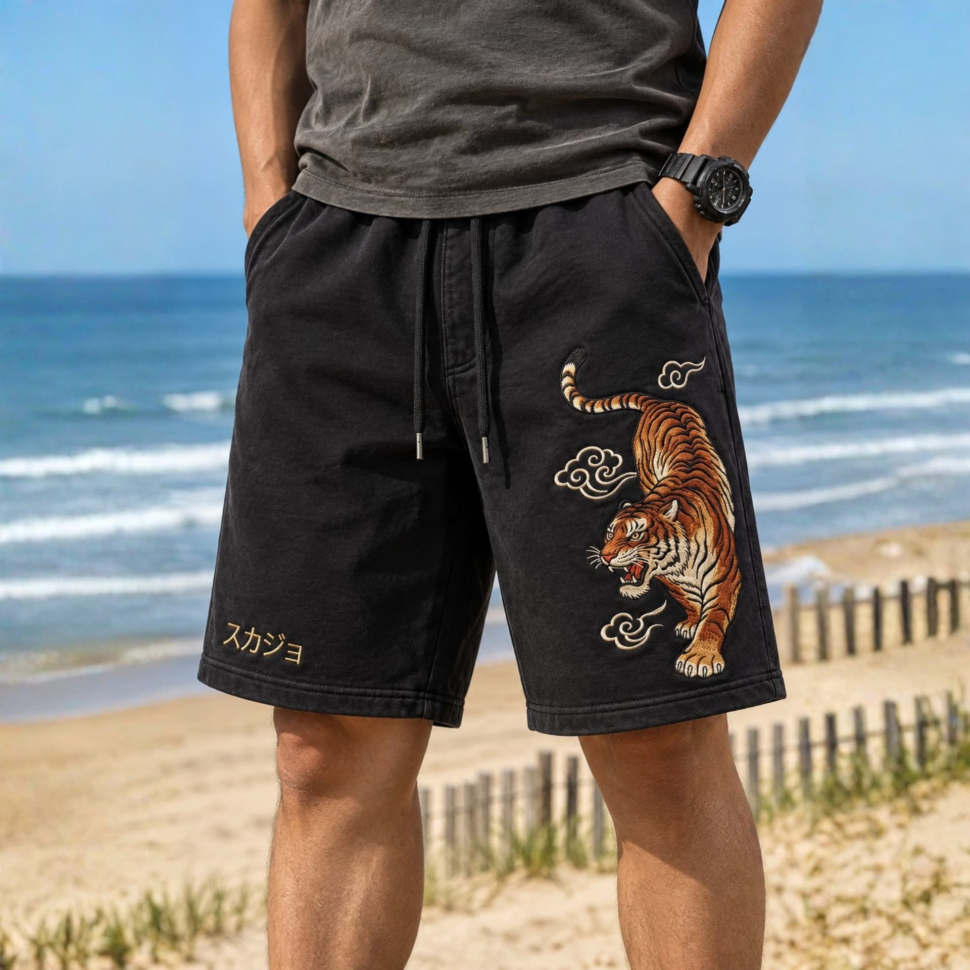 Kumo Tora Sukajan Embroidered Shorts