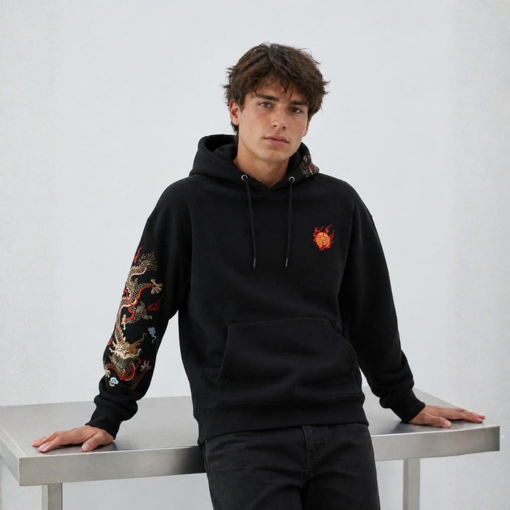 Dragon Spirit Streetwear Embroidered Hoodie