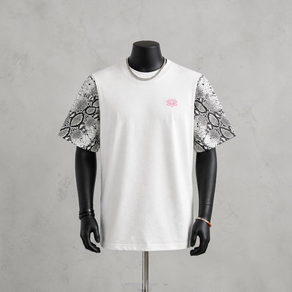 White Snake Print Sleeve T-Shirt